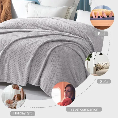 Vista 3 de Exclusivo Mezcla Manta de forro polar gris claro tamaño Queen para cama, 90 x 90 pulgadas, suave y acogedora manta decorativa 3D de franela