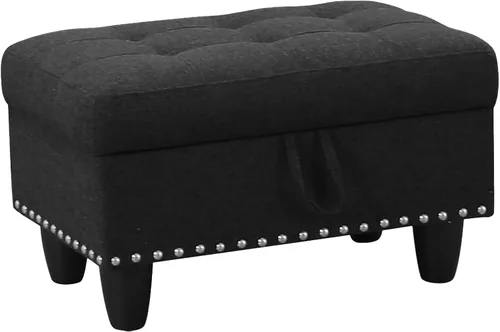 Vista 10 de Banco otomano de almacenamiento, taburete rectangular de lino de 28.5 pulgadas con ribete de cabeza de clavo, otomana tapizada para sala de estar