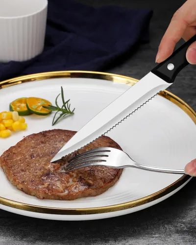 Vista 6 de EUIRIO Juego de cubiertos de 48 piezas con cuchillos para carne, cubiertos de acero inoxidable resistente para 8, cubiertos de grado alimenticio