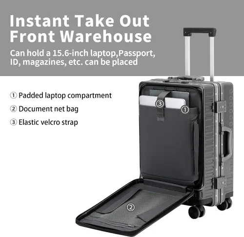 Vista 2 de CAARANY Equipaje de mano aprobado por aerolíneas con compartimento para laptop, equipaje multifuncional de marco de aluminio de 20 pulgadas