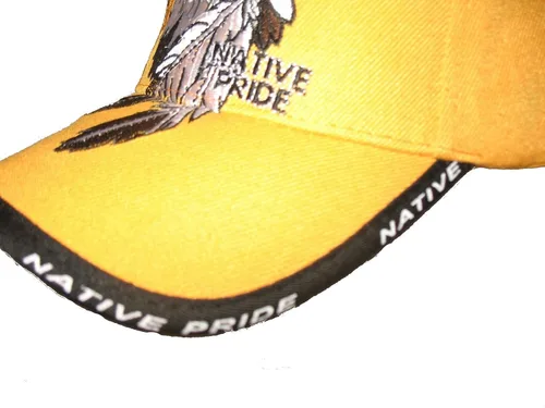 Vista 3 de Gorra de bola bordada de color amarillo con águila nativa india del orgullo nativo americano