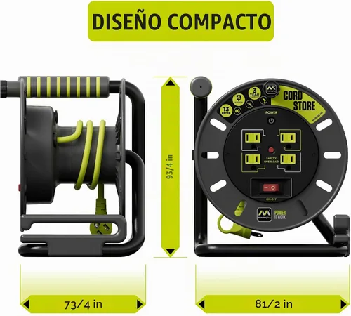 Vista 6 de Masterplug OMA601114G4SL-US - Carrete de cable de 60 pies, 60 pies, color verde lima, surtido