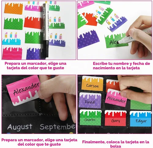 Vista 6 de Tevxj - Calendario de cumpleaños colorido para cumpleaños, tablón de anuncios, tablero de anuncios con etiquetas de nombre para fiesta
