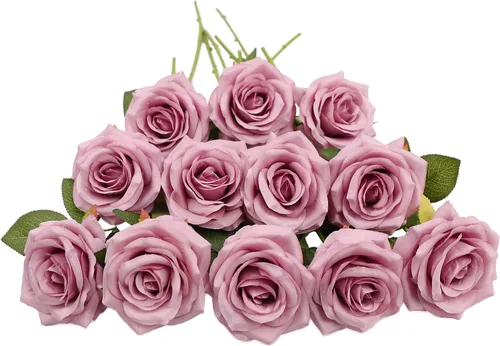 Vista 49 de LVEFIT 12 rosas artificiales de seda con tallo largo para bodas, despedidas de soltera, fiestas, decoración del hogar Blush