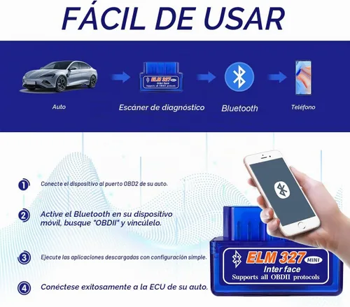 Vista 6 de 2 escáneres de diagnóstico automático de coche ELM327 OBDⅡ, mini herramienta de escaneo Bluetooth profesional OBDII y lector de código, interfaz