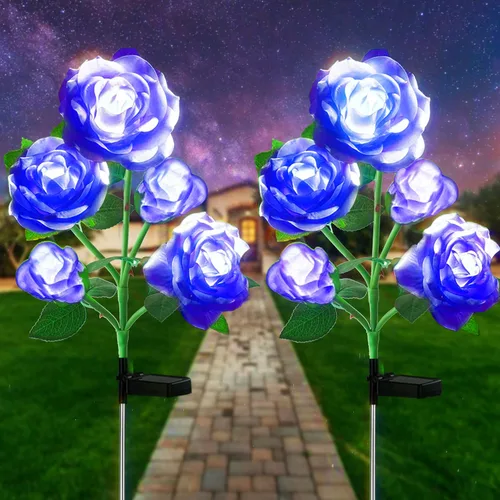 Vista 12 de SmilingTown Luces solares de flores para exteriores, impermeables, [actualizadas], paquete de 2 10 rosas blancas, luces decorativas para jardín