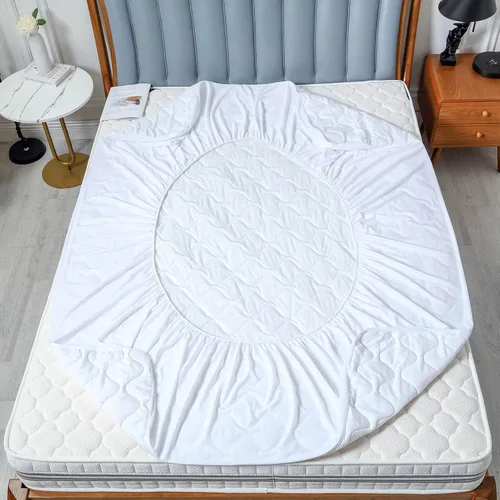 Vista 7 de Protector de colchón acolchado impermeable tamaño individual para colchón de aire, suave y silencioso, con bolsillo elástico, color blanco
