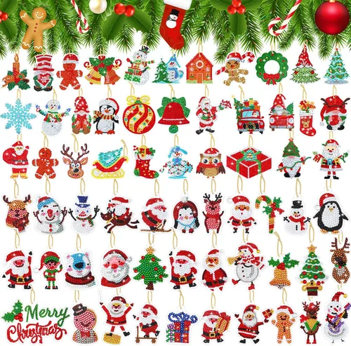 Vista 8 de Hungdao Kits de Arte de Diamante de Navidad de 64 Piezas Adornos de Arte de Diamante Kits de Arte de Diamante de Navidad para Adultos Papá Noel