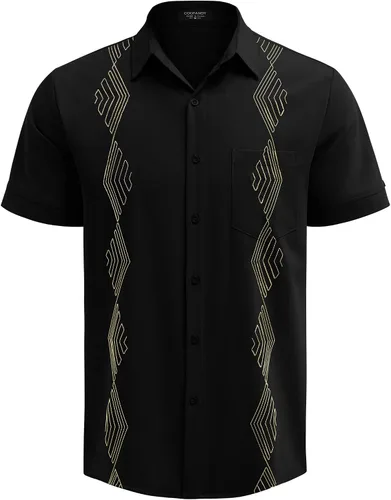 Vista 3 de COOFANDY Men's Cuban Guayabera Shirts Short Sleeve Linen Tops Beach Button Down Shirt with Pockets