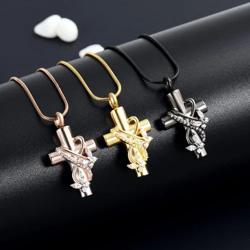 Vista 7 de Collares de urna para cenizas, joyería de cremación de mariposa para cenizas para cruz humana con mariposa de cristal, colgante de ceniza, recuerdo