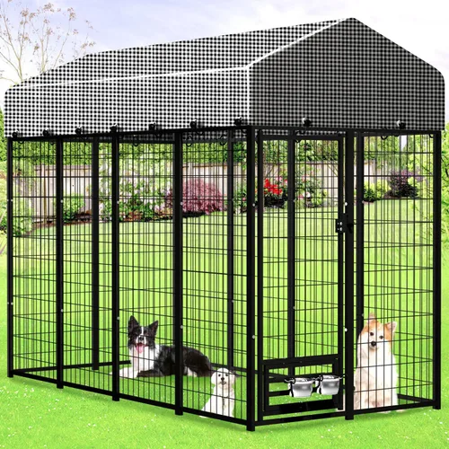 Vista 10 de Perrera grande para perros con techo, recinto resistente para perros para interiores y exteriores con funda extraíble, corralitos para perros