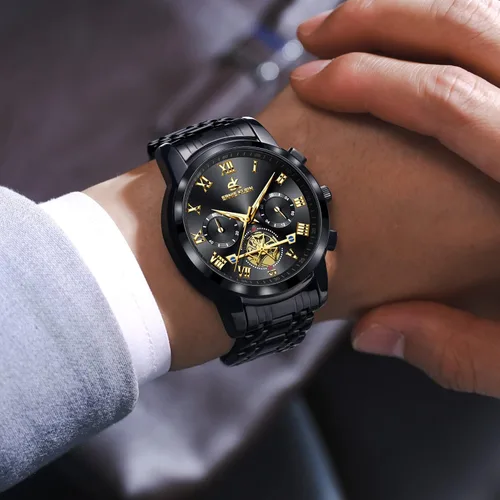 Vista 6 de Men's Watches, Stainless Steel Designer Diamonds Dress Men's Wrist Watch, Fashion Waterproof with Date and Day Analog Quartz Watches, Holiday