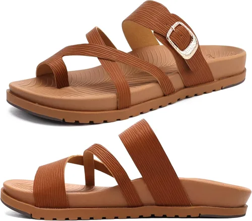 Vista 12 de KuaiLu - Sandalias ortopédicas para mujer con cómodo soporte de arco y amortiguación de tapete de yoga, sandalias planas de moda de verano de playa
