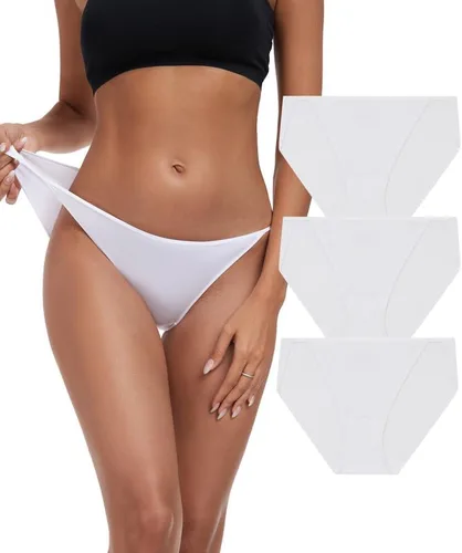 Vista 13 de ANLIQI Ropa interior de bikini de corte alto para mujer, suave, modal, de tiro bajo, no se ve, tallas grandes, paquete múltiple
