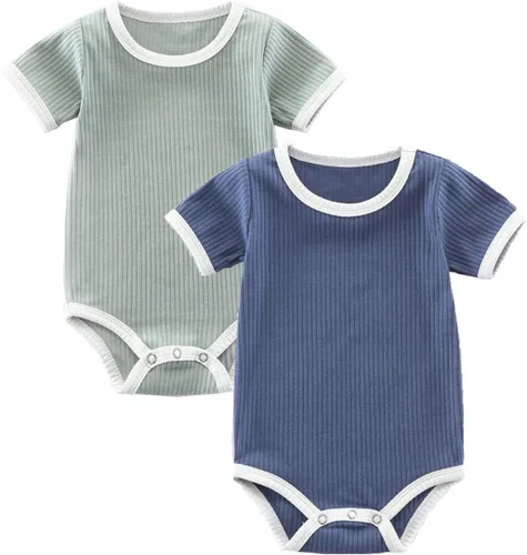 Vista 14 de Body de bebé, de manga corta, para niños y niñas, 100% algodón, unisex, con botones, paquete de 2