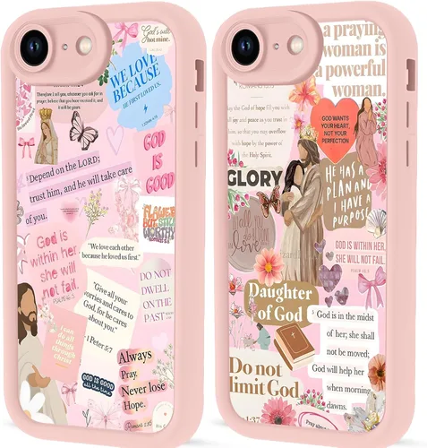 Vista 88 de Paquete de 2 fundas protectoras para iPhone 8 Plus/7 Plus de 5.5 pulgadas con collage de versículos bíblicos de Jesús para mujeres y niñas, diseño