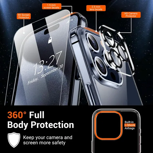Vista 5 de Funda transparente diseñada para iPhone 15 ProMax, transparente, no amarillea, protección contra caídas de grado militar, delgada, a prueba
