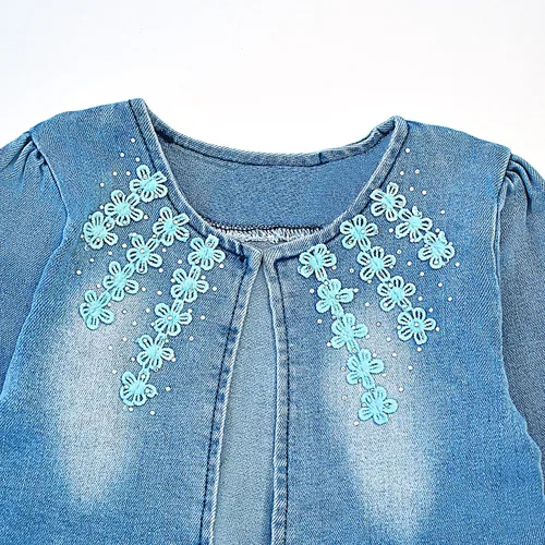 Vista 5 de Peacolate 6M-4Years Primavera Otoño Bebé Niñas Ropa Conjunto 3pcs Manga Larga Vestido Denim Chaqueta y Jeans Azul Lace