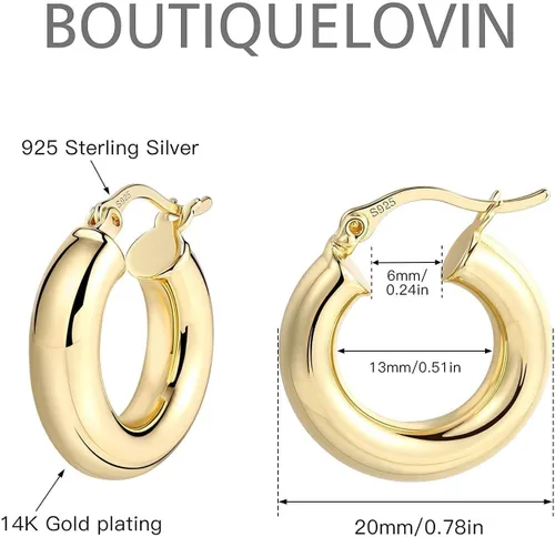 Vista 4 de BOUTIQUELOVIN - Aretes chapados en oro de 14 quilates con diseño cilíndrico, gruesos, hipoalergénicos y livianos para mujer