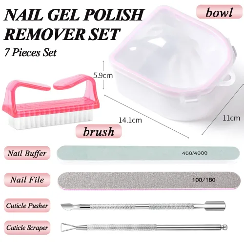Vista 8 de Cuenco de remojo de uñas, kit de removedor de esmalte de uñas de gel, cuenco de manicura para manos, herramientas de eliminación de polvo