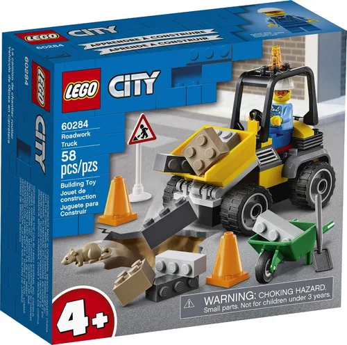 Vista 4 de LEGO City Roadwork Truck 60284 Kit de construcción de juguete; juego de construcción de obras viales geniales para niños, nuevo 2021 (58 piezas)