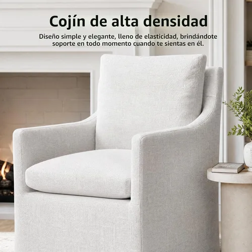 Vista 4 de DUHOME Silla de comedor tapizada, silla decorativa de lino para sala de estar, sofá individual con 4 ruedas, sillón tapizado para dormitorio
