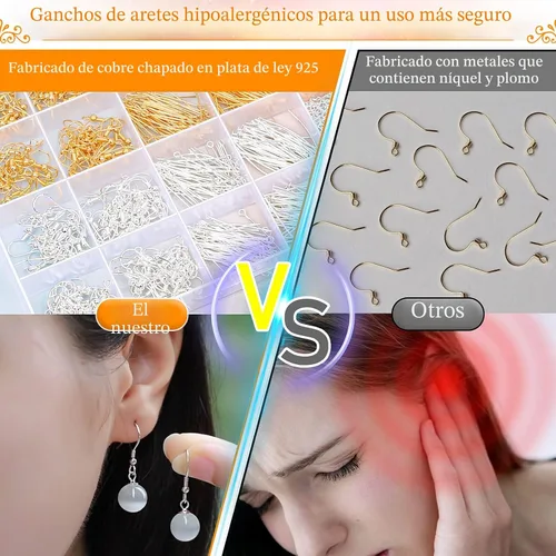 Vista 5 de Modacraft - Kit de fabricación de aretes hipoalergénicos, 2000 piezas, kit de suministros para hacer aretes con ganchos hipoalergénicos, componentes