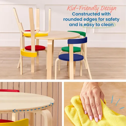 Vista 5 de ECR4Kids Juego de mesa de madera curvada y silla con respaldo curvo, muebles para niños, surtidos, 5 piezas Durable birch, GREENGUARD Gold