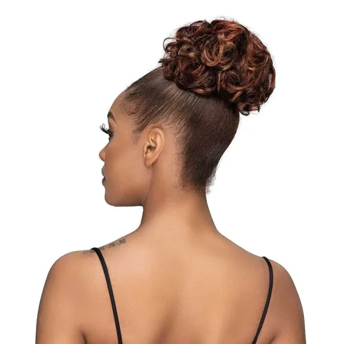 Vista 3 de Janet Collection Mezcla de Cabello Humano Moño Remy Ilusión Scrunch Tendril (BARN ROJO)