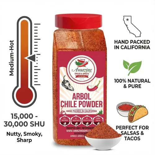 Vista 3 de Chile de Arbol - Chile rojo seco en polvo, 1 libra (16 onzas), pimientos molidos para auténtica cocina mexicana por Amazing Chiles & Spices