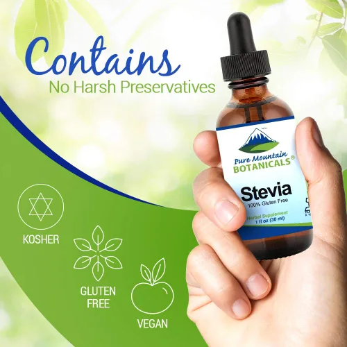 Vista 7 de Pure Mountain Botanicals Gotas de Stevia líquidas, edulcorante natural, concentrado sin azúcar, sustituto apto para diabéticos, ideal para dieta
