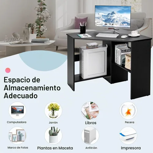 Vista 8 de Escritorio esquinero Tangkula, escritorio de computadora de 90 grados en forma de triángulo para espacios pequeños, escritorio esquinero