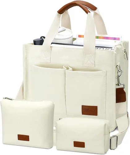 Vista 16 de Bolso grande de lona con compartimentos y cremallera para mujer de KKXIU, bolso cruzado, de trabajo, bíblico, de mensajero con bolsillos