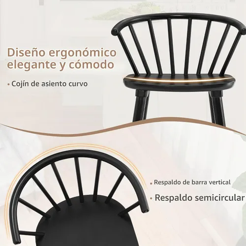 Vista 4 de LUE BONA Juego de 2 Taburetes de Bar, Taburetes de Bar Negros Estilo Granja con Respaldo Semicircular, Taburetes de Bar Modernos de Mediados