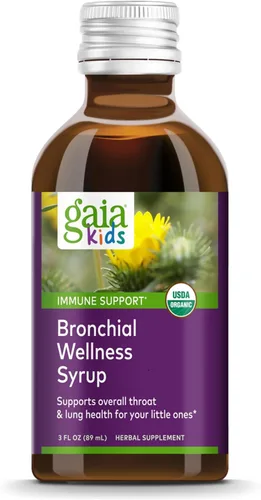 Vista 8 de Gaia Herbs, GaiaKids - Jarabe de bienestar bronquial, salud inmunológica, calmante para la garganta y apoyo respiratorio, sabor orgánico de miel