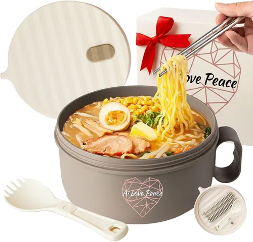 Vista 23 de AI LOVE PEACE Tazón de ramen, olla de ramen, tazón de ramen para microondas, tazón grande de fideos de 40 onzas, tazón para microondas, cuencos