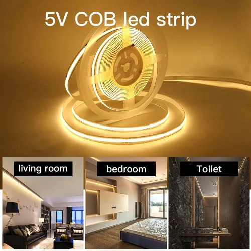 Vista 5 de COB - Tira de luces LED, 1.6 ft/1.6 pies, flexible, flexible, flexible, flexible, tira de luces LED COB DC 5V 320 LEDs/m, blanco cálido, 3000 K