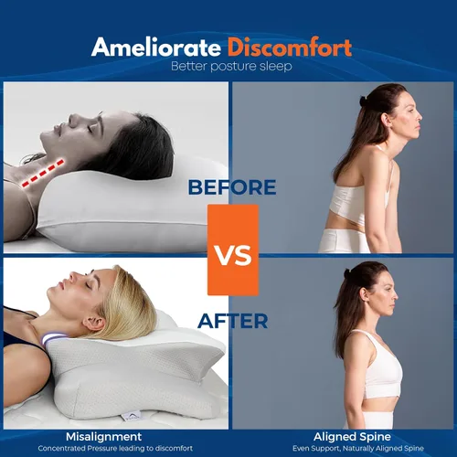 Vista 6 de Almohada cervical para dormir, almohada para dormir de lado para aliviar el dolor de cuello, almohadas de espuma viscoelástica, altura ajustable