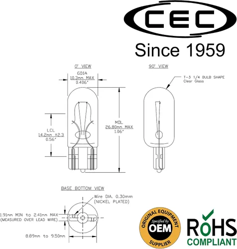 Vista 2 de CEC Industries 193 - Bombilla de 14 V, 4.62 W, forma T3.25 (paquete de 10)