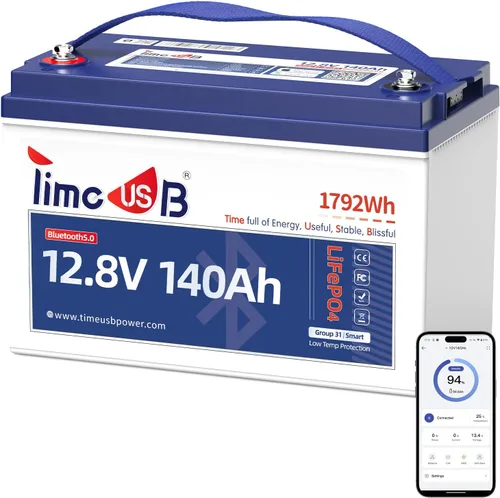 Vista 12 de Timeusb Batería LiFePO4 de litio con motor de arrastre de 12 V 50 Ah con protección a baja temperatura, células de grado A integradas BMS de 50 A