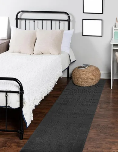 Vista 3 de Alfombra antideslizante de tamaño especial para pasillos largos y estrechos, evita suelos fríos resbaladizos, gris antracita artístico, tamaño de 25