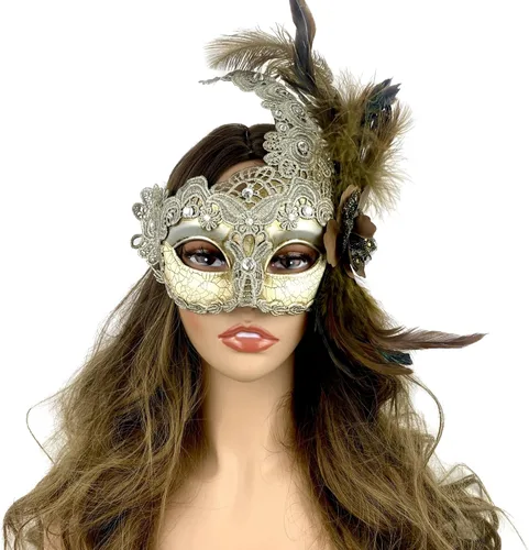 Vista 10 de Máscara de plumas venecianas para mujer, disfraz de Halloween, Mardi Gras, cosplay, fiesta de boda
