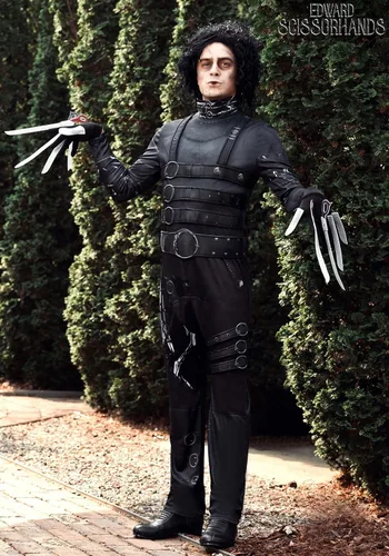Vista 2 de Edward Scissorhands Men's Costume Jumpsuit with Scissor Gloves and 10 Blades