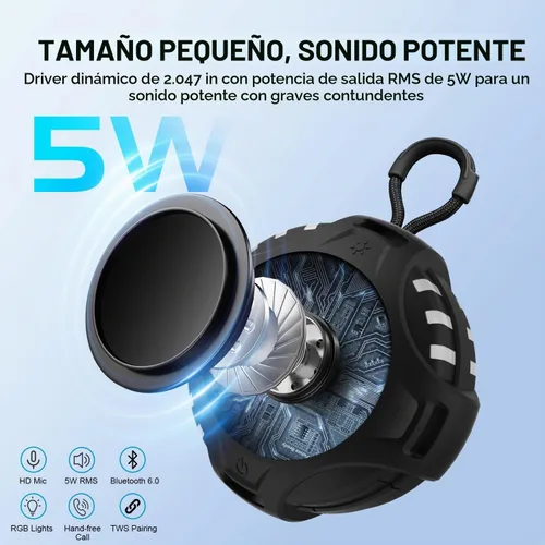Vista 4 de Altavoz Bluetooth portátil inalámbrico Oudoor con IPX6 impermeable y luz Negro