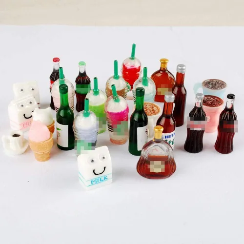 Vista 2 de NWFashion Botella de juguetes en miniatura para adultos y niños, juego de cocina, cocina, decoración de casa de muñecas (mezcla de 26 piezas)