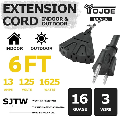 Vista 2 de YOJOE Cable de extensión de 3 salidas para interiores y exteriores, cable de alimentación de 3 clavijas 13A resistente a la intemperie, múltiples