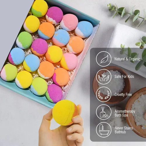 Vista 5 de Bombas de baño para niños con sorpresa en el interior, paquete de 20 bombas de baño para niños, juego de regalo con juguetes para niñas y niños