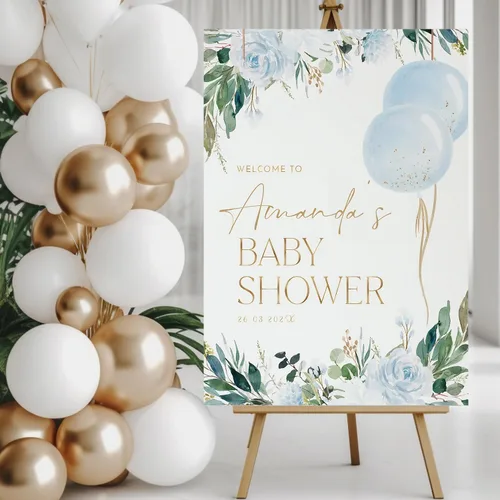 Vista 2 de Letrero de bienvenida personalizado para baby shower, letrero de bienvenida personalizado para bebé, letrero de bienvenida de globo azul, decoración