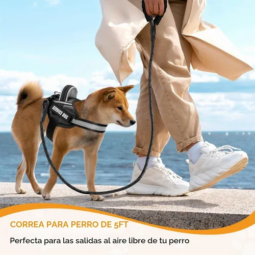 Vista 7 de Juego de Chaleco y Correa para Perro de Servicio, Arnés de Entrenamiento Animire para Perro con 10 Parches para Perros, Correa Reflectante