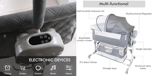 Vista 3 de MoLi Cuna eléctrica Bluetooth inteligente para bebé, cuna multifuncional, plegable, cuna para niños pequeños con música, 5 engranajes oscilantes